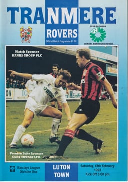 Tranmere Rovers v Luton Town Match Programme 1993-02-13